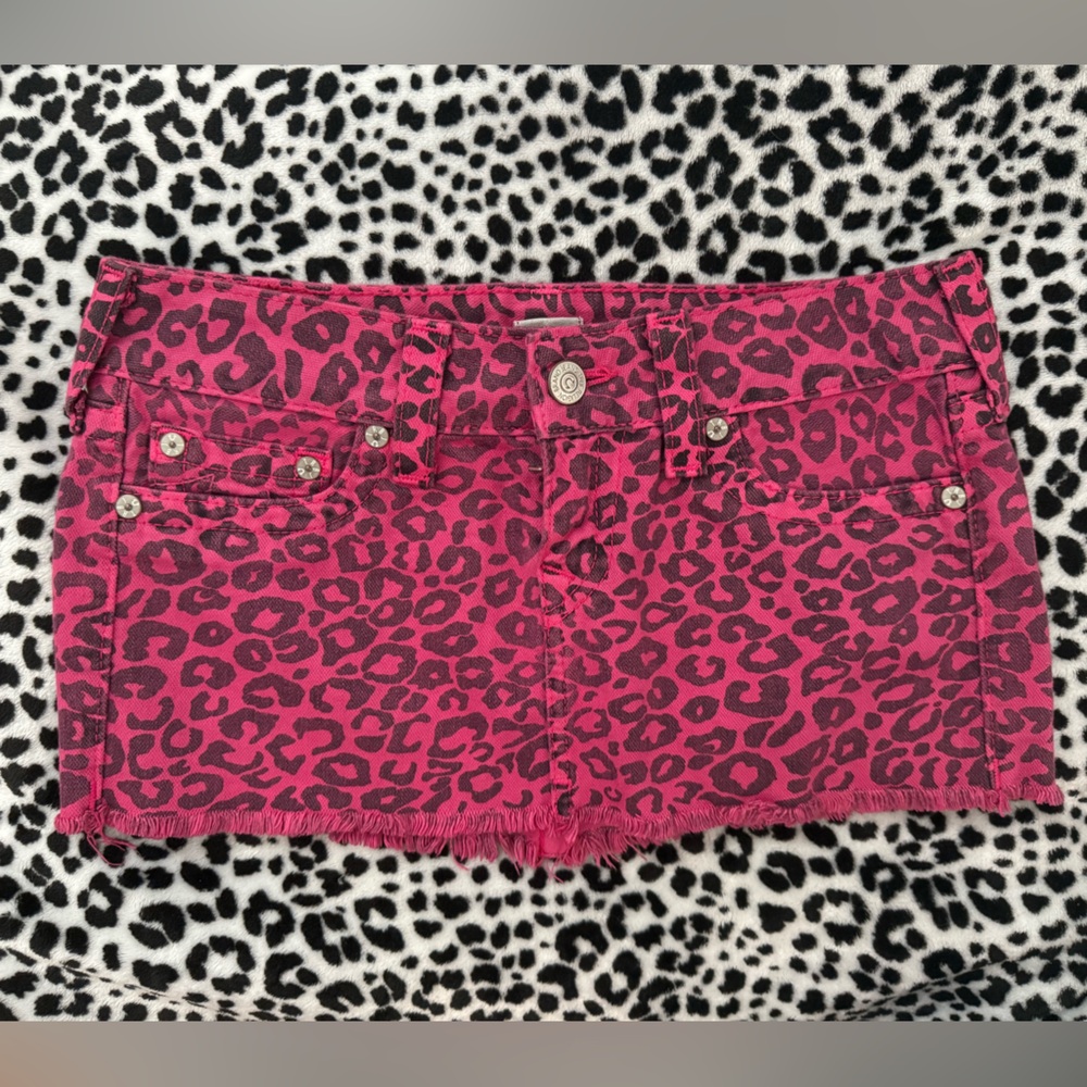 True Religion Pink Leopard Print Shorts